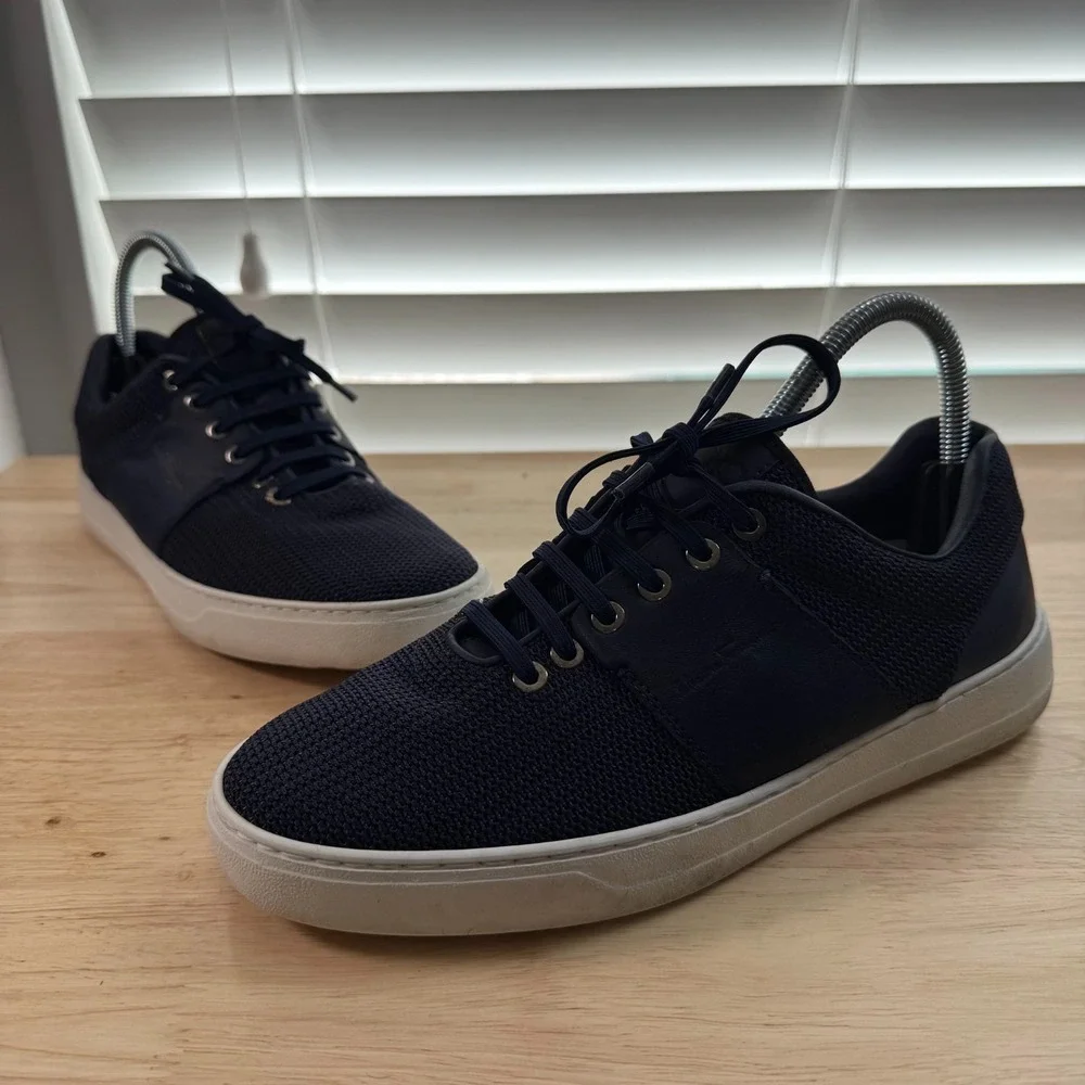 Salvatore Ferragamo Athletic Sneakers‎ Men's Navy Knit Lace-Up Trainers - 6 Wide